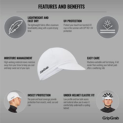 GripGrab Summer Cycling Cap - UV Protection Under-Helmet Bicycle Visor Hat - color: White, size: Small-Medium