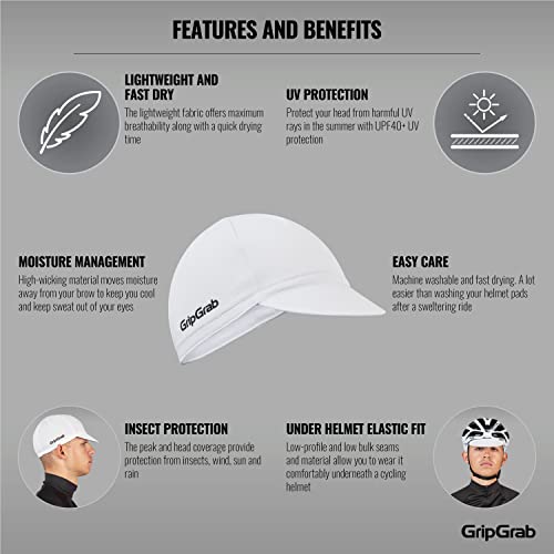 GripGrab Summer Cycling Cap - UV Protection Under-Helmet Bicycle Visor Hat - color: White, size: Small-Medium