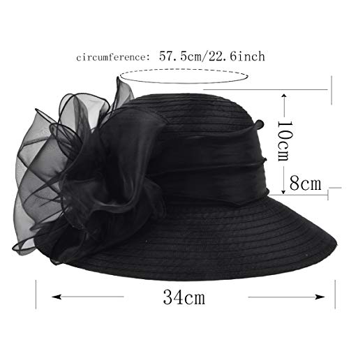 Ruphedy Women Derby Church Dress Bucket Hat Fascinators Tea Party Wedding Hat - color: S051-black