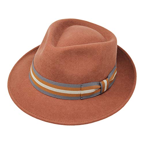 Premium Doyle - Teardrop Fedora Hat - 100% Wool Felt - Crushable for Travel - Water Resistant - Unisex - color: Amber, size: 7 1/4-7 3/8