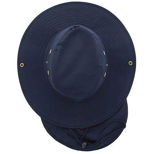 Mrlahat Wide Brim Outdoor Safari Summer Sun Protection Hat with Wide Ear and Neck Flap - color: Navy Blue, size: Medium