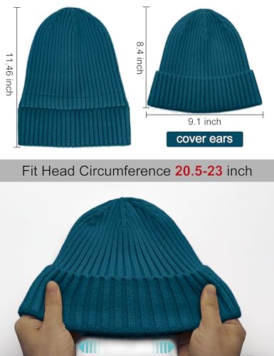 Satin Lined Wool Acrylic Blend Beanie Hat Women Men, Winter Knit Cap - color: Denim Blue
