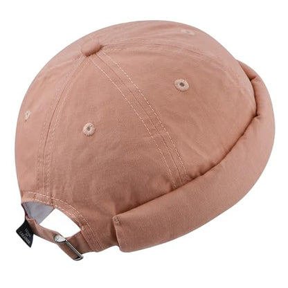 Croogo Cotton Brimless Hat for Men Rolled Cuff Docker Cap Casual Worker Hat - color: Gd30-pink