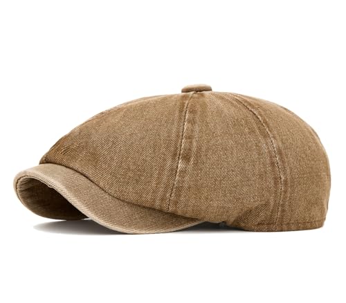 Quanhaigou Newsboy Flat Cap, Men's Vintage Gatsby Ivy Cabbie Hat, Beret Golf Driving Hats - color: Wash Cottton Khaki