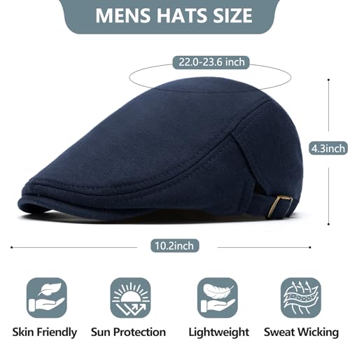 meioro Mens Cotton Newsboy Hat Adjustable Soft Fit Flat Cap for Men - color: Navy