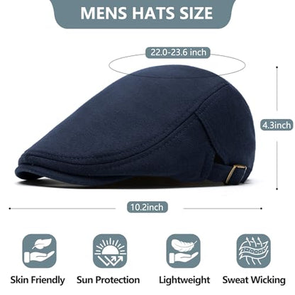 meioro Mens Cotton Newsboy Hat Adjustable Soft Fit Flat Cap for Men - color: Navy