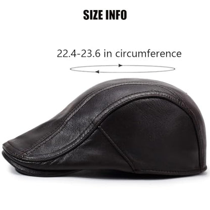 Men's Lambskin Leather Newsboy Flat Cap Gatsby Ivy Cap Driving Hat - color: Brown