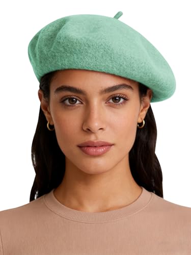 Sumolux Women Beret Hat Vintage French Solid Color Classic Winter Cap - color: Green D