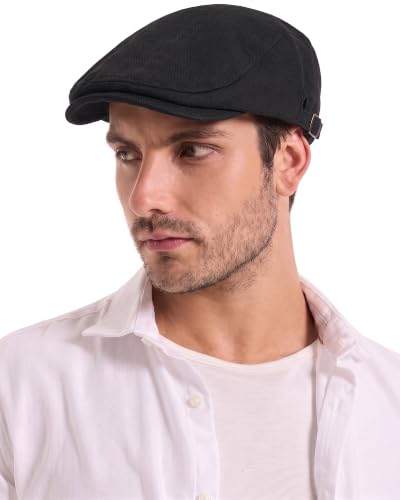 ZLYC Men Summer Flat Cap Scally Ivy Gatsby Newsboy Beret Driver Hat - color: Plain Black