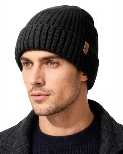 FURTALK Double Layer Winter Hats for Men Women Beanie Cuffed Warm Ski Hats - color: Black