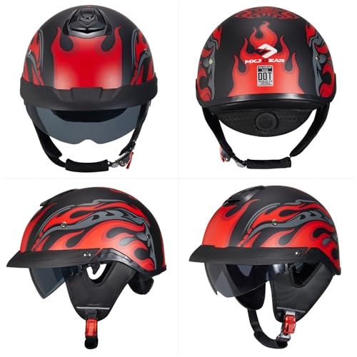 MF08 Half Helmet Sun Visor Retro Open Face Motorcycle Helmets - color: Neon-Fires