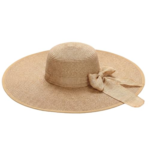 ericotry Womens Folable Floppy Hat Wide Floppy Brim Summer Beach Sun Hat Large Brimmed Garden Beach Sun Hat Big Summer Straw Cap Party Garden Travel (Khaki)