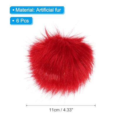 PATIKIL Faux Fur Pom Poms for Hats, 6 Pcs Fluffy Soft Fur Poms Balls with Elastic Loop for Keychain Knitting Hats DIY Scarves Gloves Bag Christmas, Red - color: Red