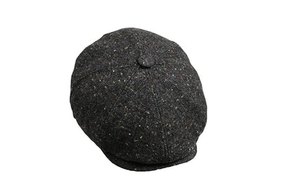 8 Panel Wool Blend Newsboy Cap – Classic Tweed & Herringbone Baker Boy Hat for Men & Women - color: Black Tweed, size: XX-Large
