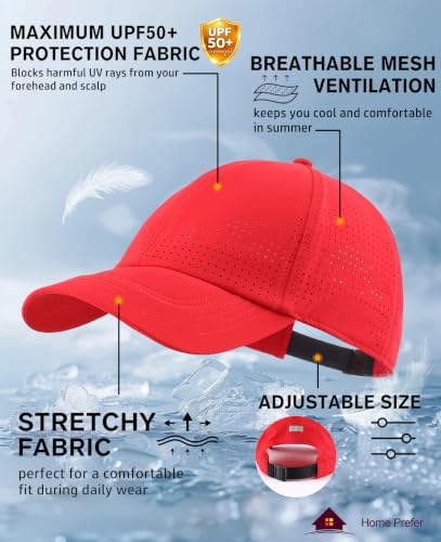 Home Prefer Mens Womens UPF50+ Sun Hat Athletic Adjustable Baseball Cap Quick Dry UV Protection Workout Running Golf Hat - color: Red, size: Large