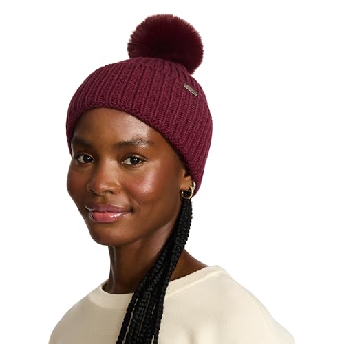 Steve Madden Women's Wide Cuff Beanie with Pom - color: Plum