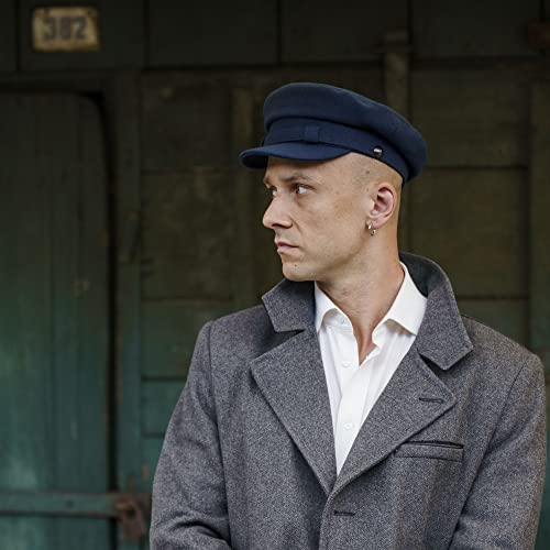Sterkowski Maciejwka Model 2 Fisherman Wool Fiddler Cap for Men and Women, Warm Captain Cap - color: Navy Blue, size: 7 1/8