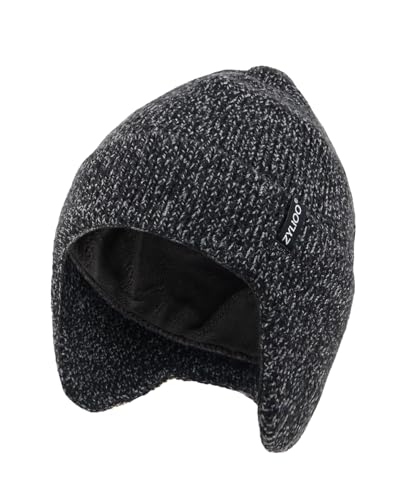Zylioo XXL XL L Beanie for Big Heads Men Women, Ear Flap Winter Knit Hat - color: Black-gray, size: X-Large-3X-Large