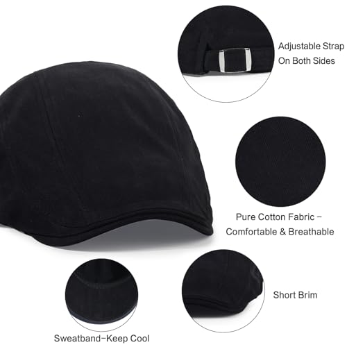 3Pcs Cotton Newsboy Hat for Men Cool Adjustable Flat Cap - color: Black+darkgrey+armygreen