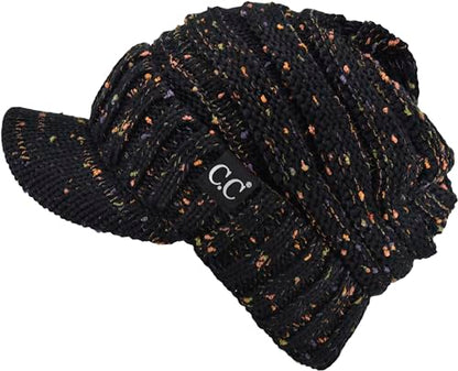 C.C Trendy Warm Oversized Chunky Soft Oversized Ribbed Slouchy Knit Hat with Visor Brim - color: Black Confetti