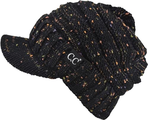 C.C Trendy Warm Oversized Chunky Soft Oversized Ribbed Slouchy Knit Hat with Visor Brim - color: Black Confetti