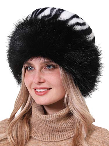 sy soul young Women's Leopard Faux Fur Hats Fluffy Bucket Hat Russian Style - color: Zebra