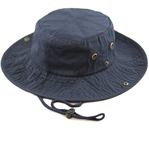 The Hat Depot Cotton Stone-Washed Safari Wide Brim Foldable Double-Sided Sun Boonie Bucket Hat - color: 2. Cotton - Navy, size: Small-Medium