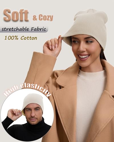 100% Cotton Beanie Hat for Men Women Cuffless Warm Winter Hats - color: 1pcs-beige