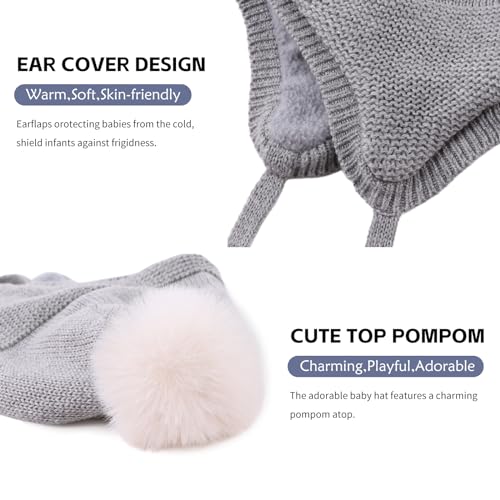 JANGANNSA Basic Winter Baby Beanie Gloves Boy Girl Knitted Kids Hat Mitten - color: Gray Hat+gloves No Thumb, size: 0-6 Months