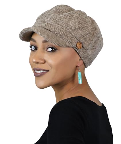 Newsboy Cap for Women Cancer Headwear Chemo Hat Ladies Head Coverings Tweed Corduroy Chenille - color: Taupe