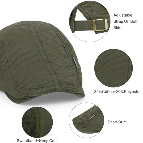 3Pcs Cotton Newsboy Hat for Men Cool Adjustable Flat Cap - color: Jcx-black+coffee+green