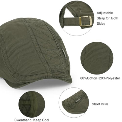 3Pcs Cotton Newsboy Hat for Men Cool Adjustable Flat Cap - color: Jcx-black+coffee+green