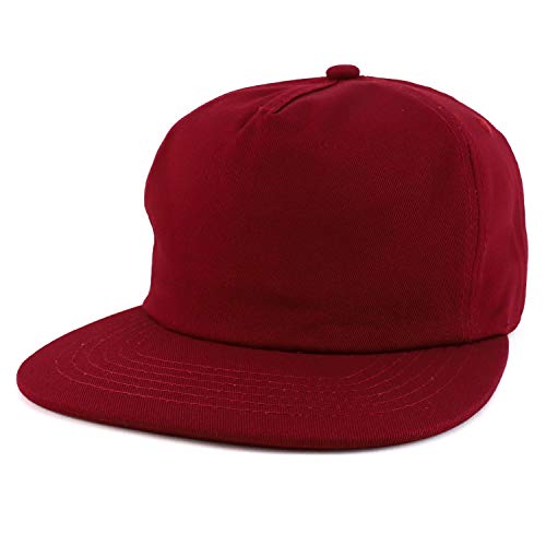 Trendy Apparel Shop Plain Unstructured 5 Panel Flat Bill Snapback Baseball Cap - color: Burgundy