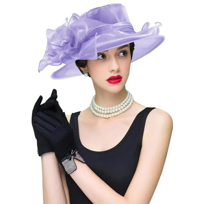 Women's Kentucky Derby Church Dress Hat Wide Brim Leaf Flower Bridal Shower Hat - color: S2-violet