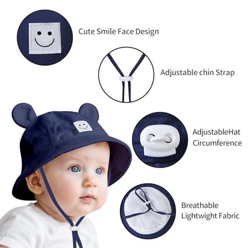Baby Bucket hat Cute Infant Bear Sun Hat Summer Girls Boys Cap - color: White