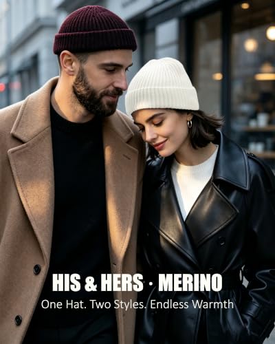 100% Merino Wool Fisherman Beanies for Men Winter Beanie Skull Cap - color: Wine Red