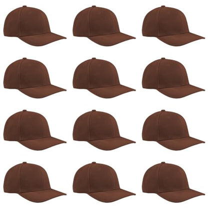 TK Flex Blank Hats, Adjustable Plain Hats, Casual Women's and Men's Hats, Baseball Caps for Patches and Embroidery, 12 Pack - color: Brown