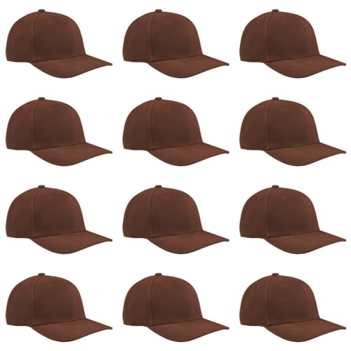 TK Flex Blank Hats, Adjustable Plain Hats, Casual Women's and Men's Hats, Baseball Caps for Patches and Embroidery, 12 Pack - color: Brown