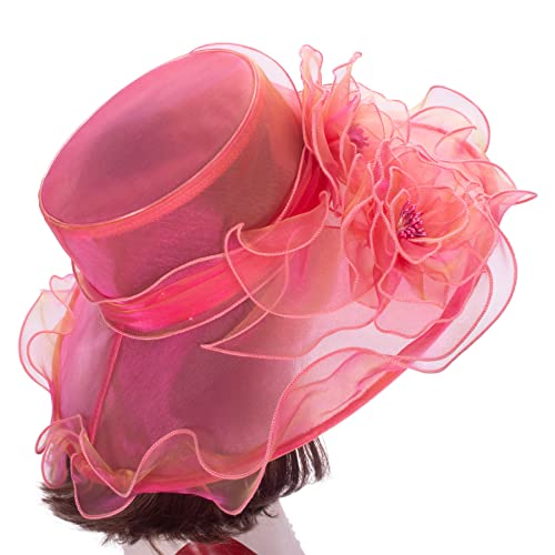 Lawliet Womens Dressy Wide Brim Church Wedding Occasion Sun Hat A613 - color: Fuschia With Gold
