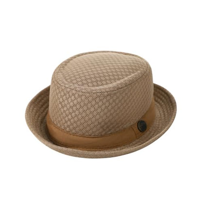 XGOPTS Unisex Summer Mesh Straw Porkpie Hat Trilby Jazz Fedora Panama Hats - color: Khaki