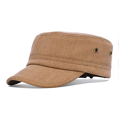 BOTVELA Men Women Cotton Cadet Army Cap Military Flat Hat - color: Brown