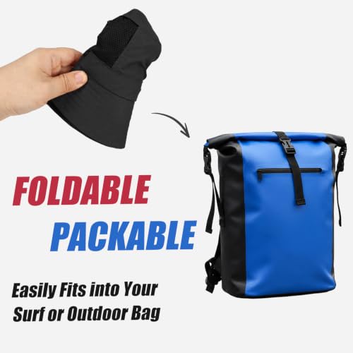 Surblue Surf Bucket Hat with Widened Chin Straps UPF 50+ Windproof Sun Hat Adjustable Packable Cap for Water Sports Surfing - color: Black