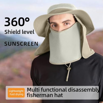 Fishing Hat, UPF 50+ Sun Cap with Detachable Mask - color: Khaki