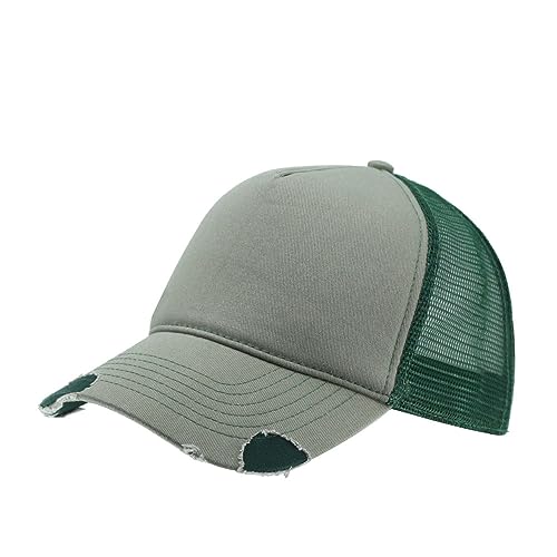 The Vintage Year Plain Cotton Structured Mesh Adjustable Trucker Sports Baseball Cap - color: Distressed Olive Green/Dark Green