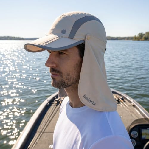 Solaris UPF 50+ Running Cap Mesh Baseball Hat Foldable Unisex - color: Beige, size: Shield