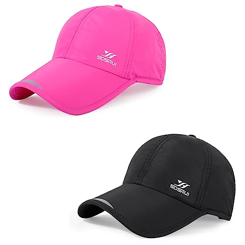 Running Hat Mesh Quick Dry Hat Baseball Cap for Women Men - color: Black+rose Red 2