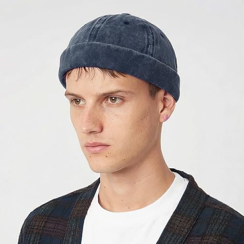Initlove Docker Hat for Men Vintage Brimless Sailor Hat Beanie Cap - color: Navy + Navy