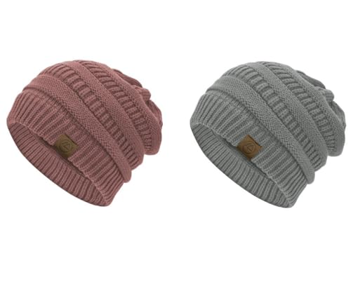 American Trends Winter Hats for Women 4 Pack Beanie Hats Caps Knit Chunky Slouchy Beanie Hats - color: Z Light Gray&a Pink