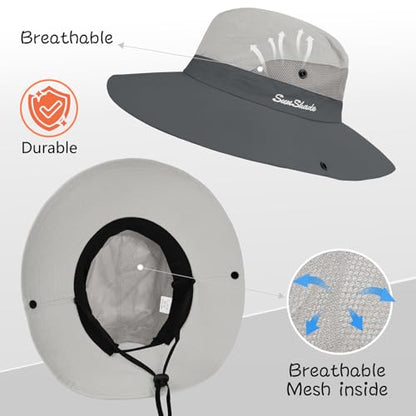 ZOORON Women's Ponytail Safari Sun Hat,Wide Brim UV Protection Bucket Hat - color: 1- Light Grey