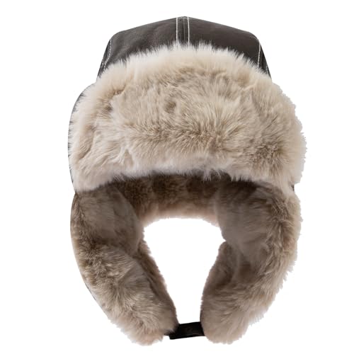 Leather Trapper Hat Winter Trooper Hats for Men Faux Fur Hat Aviator Russian Ushanka Hats with Earflaps Skiing Hat - color: Mg-lfmyypyb30-coffee